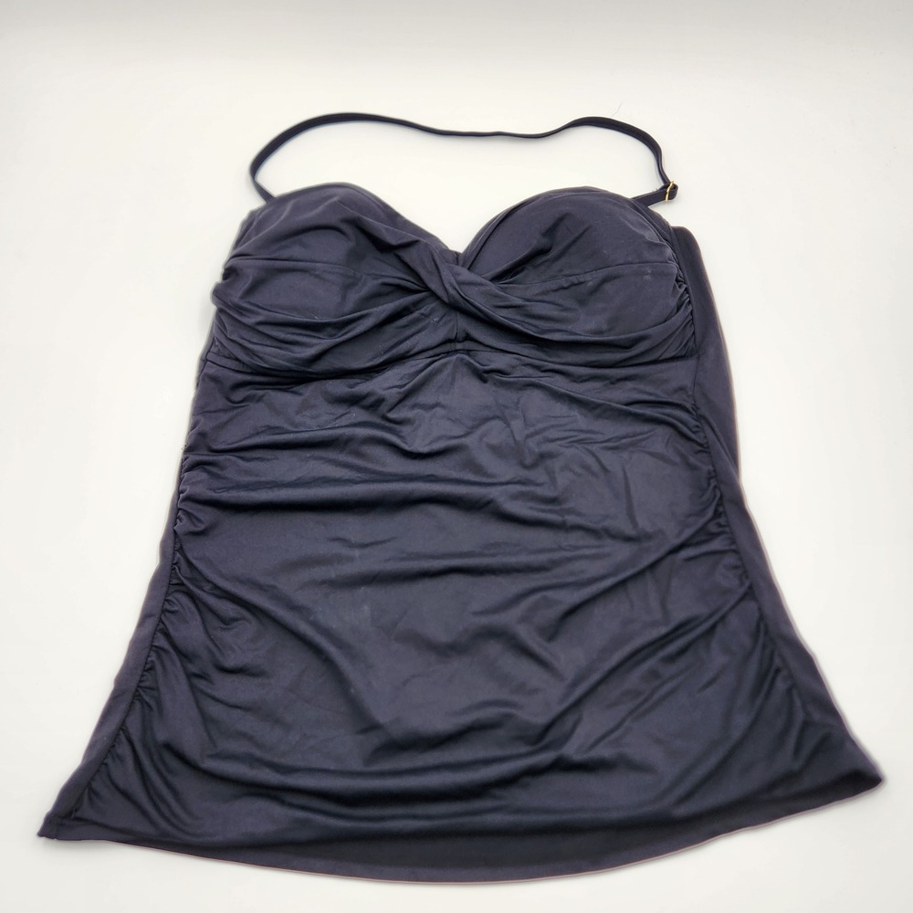 Anne Cole Signature Black Twist Front Ruched Tankini Top XL Flattering Slimming